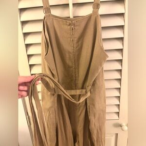 Tan Linen Sleeveless Jumpsuit
